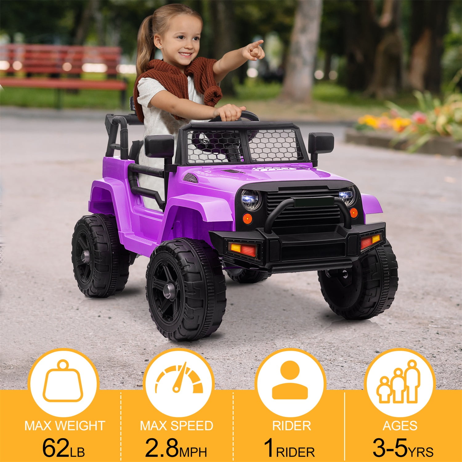 CIPACHO 12V Kids Ride On Car Truck, Battery Powered Vehicle with Remote Control, LED Lights, MP3 Music, Toy Gift for Children, Purple