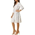 thumbnail image 4 of Allegra K Women's Floral Print V Neck 3/4 Sleeves Casual A Line Midi Dress, 4 of 6