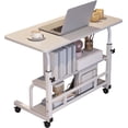 thumbnail image 5 of Adjustable Height Mobile Standing Desk – Ergonomic Rolling Computer Table with Storage Shelves – Space-Saving Laptop Desk for Home Office or School – with Wheels, White 80 x 40CM, 5 of 7