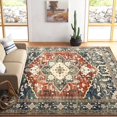 thumbnail image 2 of 6x9 Large Area Rug, Non-Slip Washable Boho Vintage Living Room Rug with Rubber Backing, Low Pile Faux Wool Soft Distressed Rug Floor Carpet for Dinning Room, Bedroom, Brick Red, 2 of 7