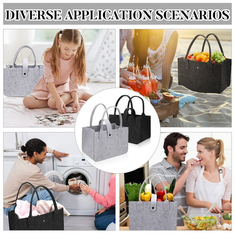 Bocaoying 2 Pack Reusable Shopping Bag Large 11.81 7.87 7.09 inch Felt Tote Bag with Handles Eco Friendly Foldable Grocery Tote Shopping Felt Bags for School Beach Travel Study Gym Gifts Walmart