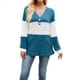 thumbnail image 2 of Camiseta Holgada con Botones y Cuello en V de Larga para Mujer, Otoño e Invierno 2025, con Contraste de Color Azul Pavo Real L, 2 of 10