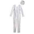 thumbnail image 4 of Aislor Kids Girls Metallic Shiny Long Sleeve Leotards Gymnastic Jumpsuit with Hair Scrunchie for Yoga Sports Dancewear A Silver 6, 4 of 7