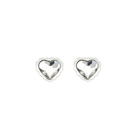 925 Sterling Silver Heart Faceted Clear Swarovski Crystal Stud Post Earrings