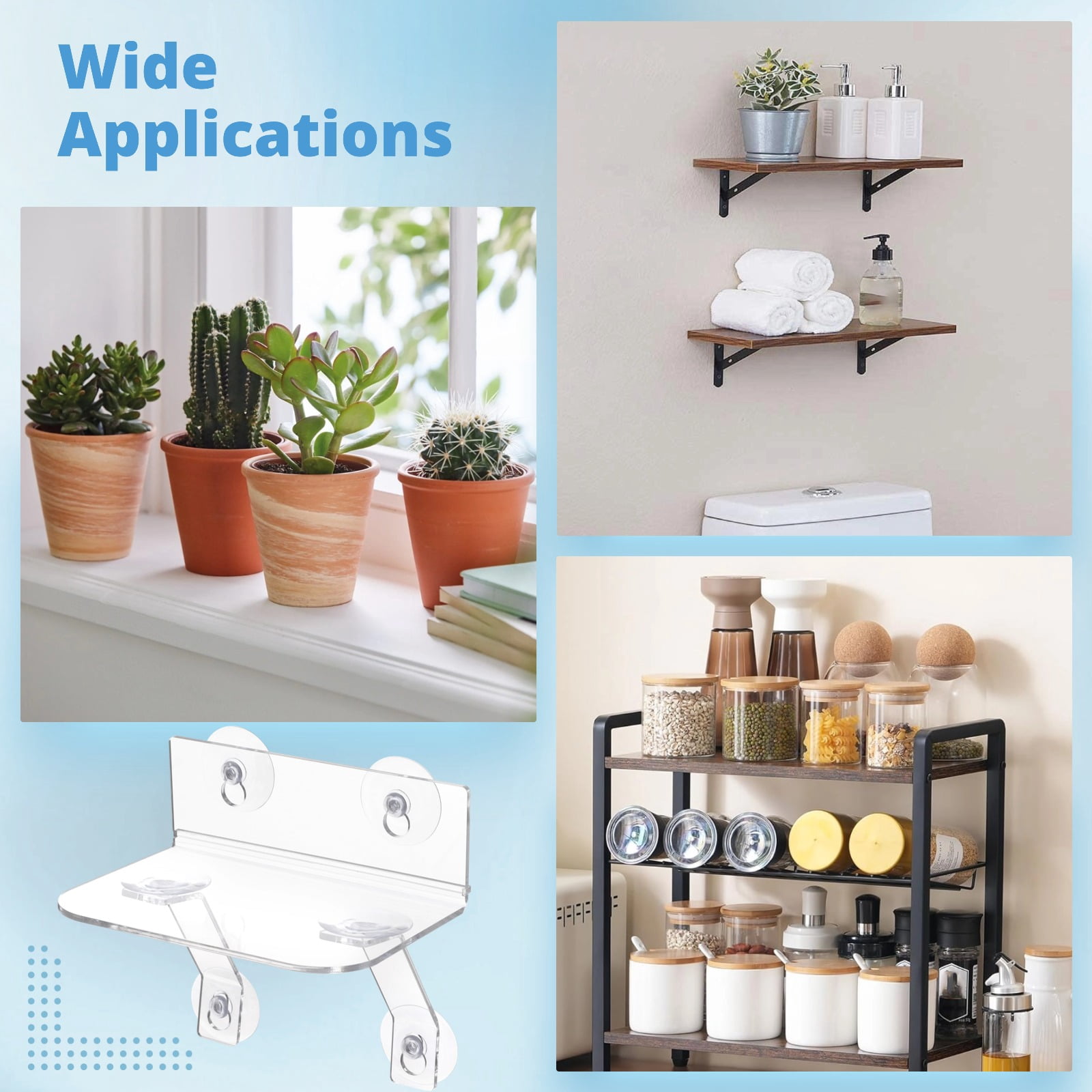 2 Pcs Acrylic Window Plant Shelves, 7.7 in Clear Window Sill Extender with Suction Cups and Support Leg, Floating Shelf for Plants, No Drill, Damage-Free, Easy to Install