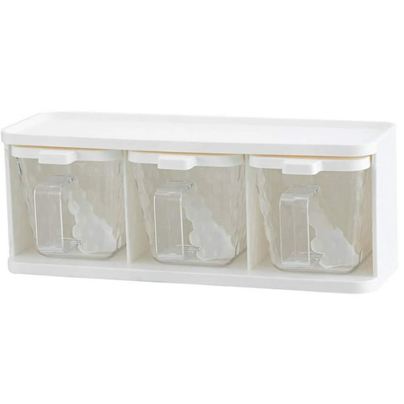 Zshan Spices Boxes, 3 Grids Seasoning Box With Handle Spoon, Transparent Spice Herb Storage Container, Kitchen Salt Sugar Cruet Condiment Jar Bottle Storage Rack ,Crystal Texture Surface