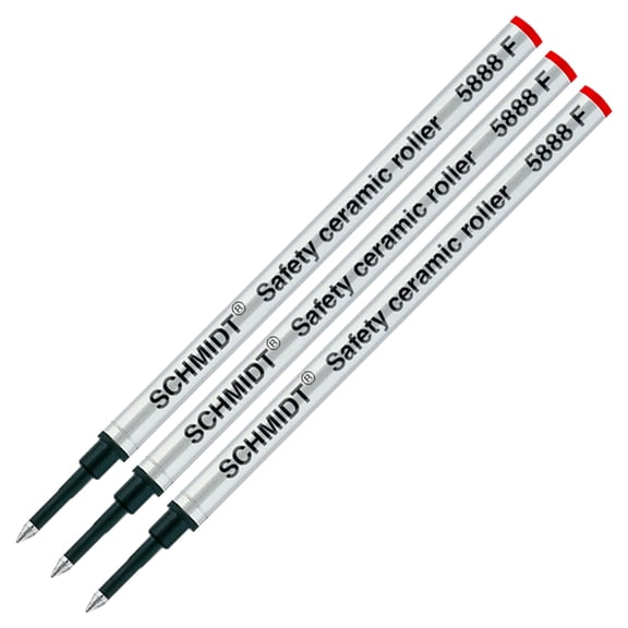 3 Pack - Schmidt 5888 Rollerball Metal Refill - Red Ink Fine Tip