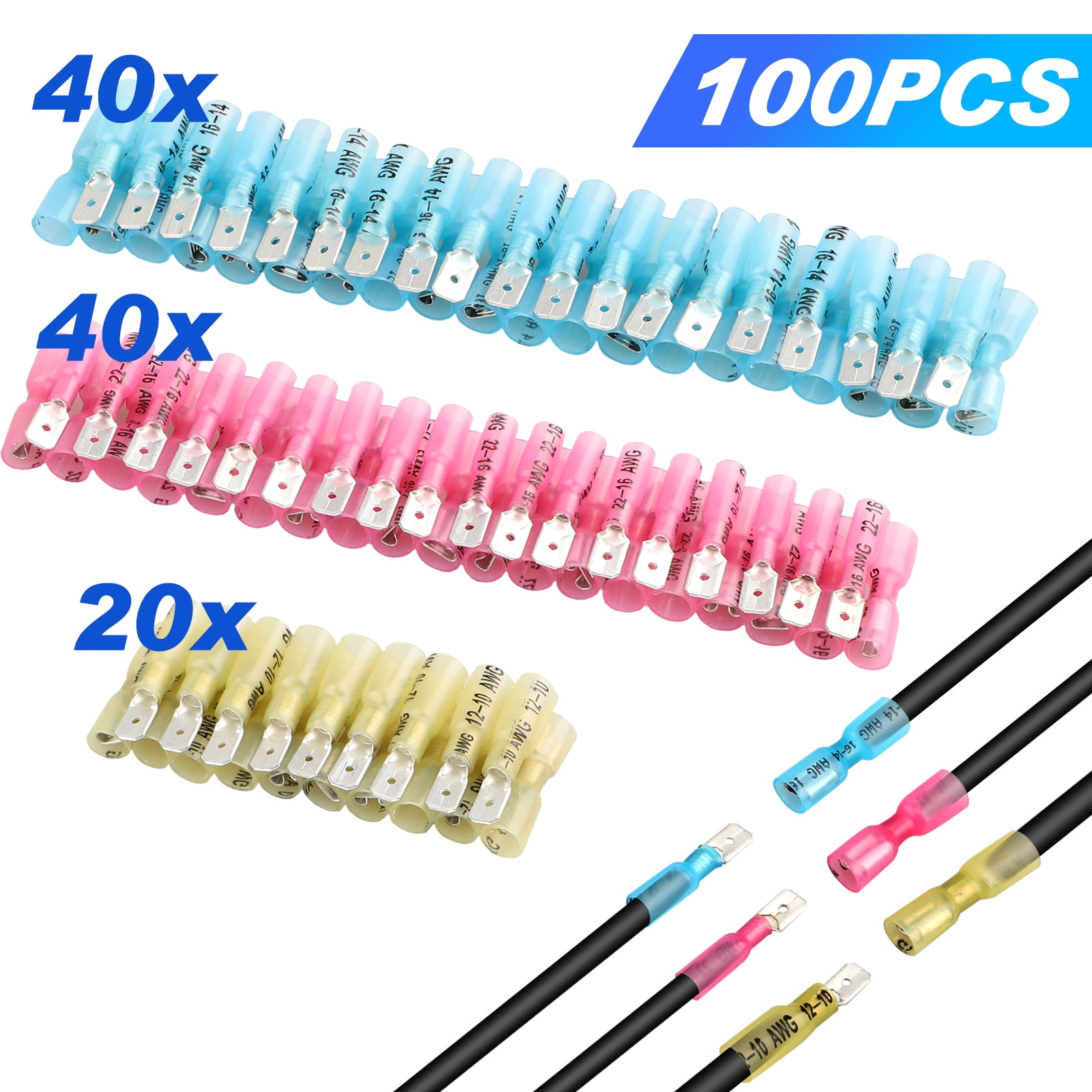 100pcs Heat Shrinkable Cable Connectors Insulated Cable Electrical Terminal Kit 