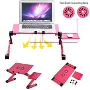 DEWIN Adjustable Laptop Desk, Portable Laptop Table Stand with 2 CPU Fans, Detachable Mouse Pad, Ergonomic Lap Desk for Laptop, TV Bed Tray, Standing Desk,Pink