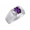 thumbnail image 3 of RYLOS Men's Rings Sterling Silver Rings Classic Designer  9X7MM Oval Gemstone &  Diamond Ring Amethyst February Birthstone Ring Size 10, 3 of 7