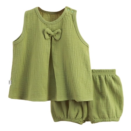 felwors 2 Piece Outfits for Toddler Girls Gauze Sleeveless Tank Tops Matching Bloomer Shorts Set Baby Girl Cute Summer Clothes Sets (5-6 Years Light Green)