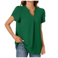 thumbnail image 2 of Lixiuxyad Women's Summer Casual T Shirts Dressy Chiffon Blouses Petal Short Sleeve V Neck Tunic Tops For Leggings Trendy Casual,Green XL, 2 of 6