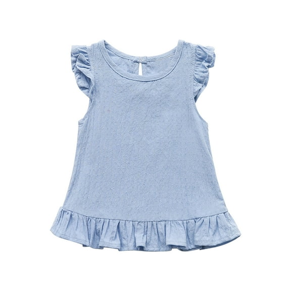 QTOCIO Toddler Girl Clothes, Summer Girls Shirts, Toddler Kids Girls Fashion Cute Solid Color Flounce Soft Sleeveless Bottom Top, Light Blue, 2 Years