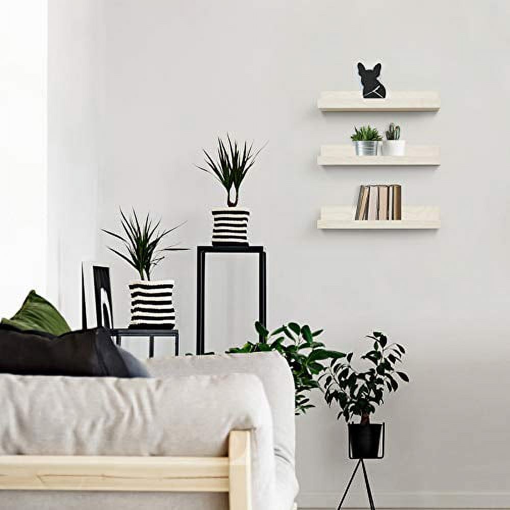 Americanflat Picture Ledge Shelf Set of 3 - Floating Shelves with Lip for Picture Display - Light Wood
