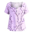 thumbnail image 4 of Kezqiaxn Plus Size Blouses for Women Floral Printed Short Sleeve Square Neckline Button Up Shirts Dressy Summer Tops, 4 of 8