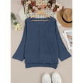 thumbnail image 3 of Plus Size Casual Sweater Women's Solid Long Sleeve Cold One Shoulder Split Pullover, 3 of 10