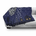 thumbnail image 3 of Night Soft Flannel Fleece Throw Blanket, Girls Kids Cartoon Fairy in Sky Casting Magic over Houses Hearts Stars, Cozy Plush for Indoor and Outdoor Use, 60" x 80", Blue Marigold White, by Ambesonne, 3 of 6