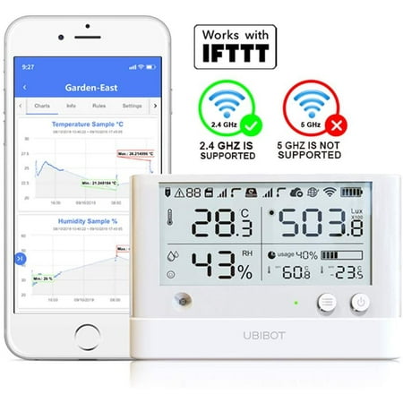 

UbiBot WS1 Pro WiFi Temperature Humidity Monitor Wireless Temperature Sensor Refrigerator Thermometer Temperature Data Logger Hygrometer Android & iOS App 2.4GHz WiFi no hub Required IFTTT