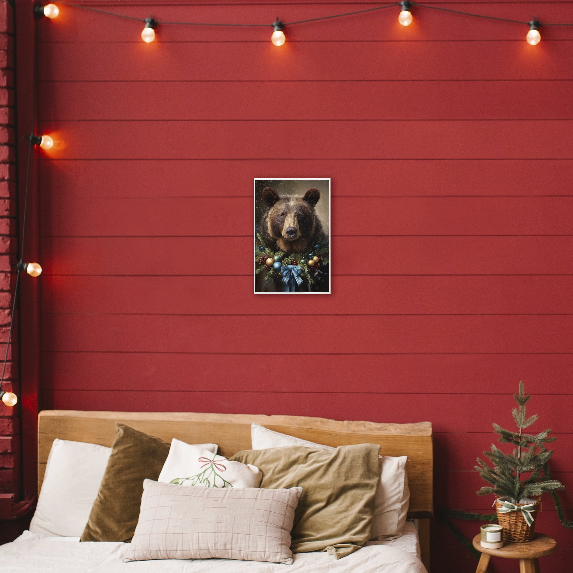 Stupell Industries Christmas Grizzly with Wreath White Framed Giclee Art, design by Tina LeCour