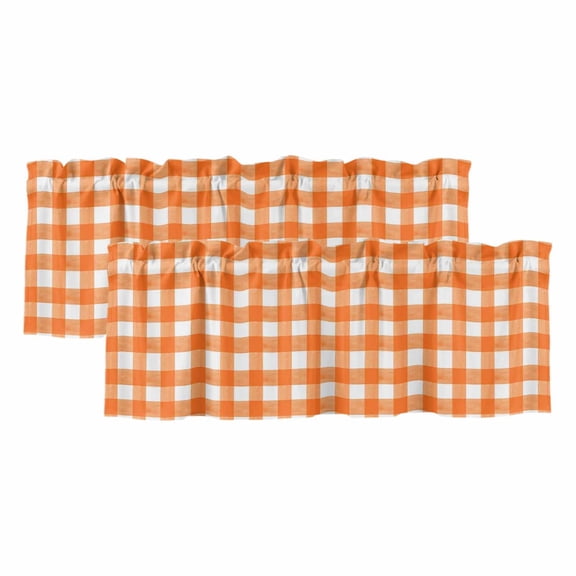 Orange Valances for Windows, Country French Rustic Buffalo Plaid Modern Art Light Filtering Kitchen Curtains, Rod Pocket Window Valance Curtains for Living Room Bedroom, 54" W x 18" L, 2 Panels