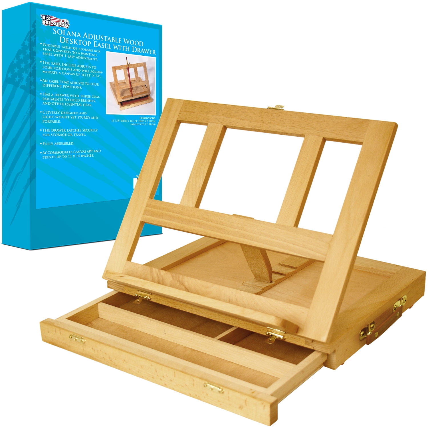 US Art Supply Solana Adjustable Wood Desk Easel with Drawers Painting Art