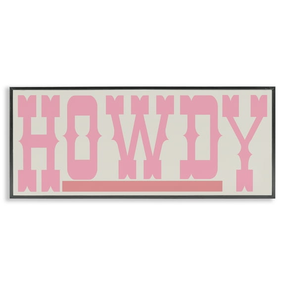 Stupell Industries Howdy Pink Text Typography Painting Black Framed Art Print Wall Art, 24 x 10