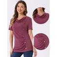 thumbnail image 2 of DARING DIVA Women's Cowl Neck Short Sleeve Ruched Blouses XS Burgundy, 2 of 6