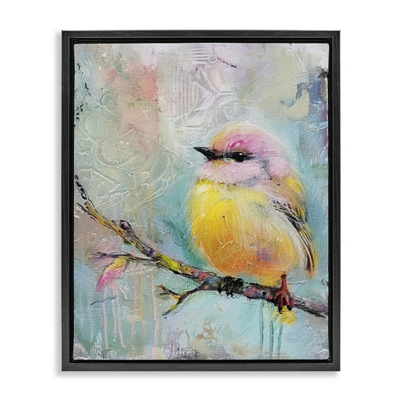 Stupell Industries Soft Pastel Bird Animals Painting Black Floater Framed Canvas Art Print Wall Art, 17 x 21
