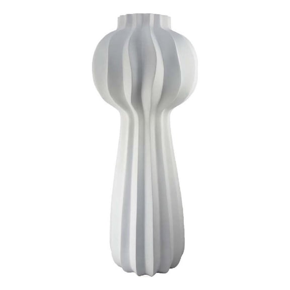 Benjara Samo Decorative Vase- Textured Body w Bulb Top- 37" White Resin