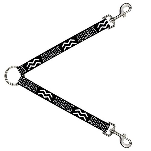 Dog Leash Splitter Zodiac Aquarius Symbol Black White 1 Foot Long 1 Inch Wide