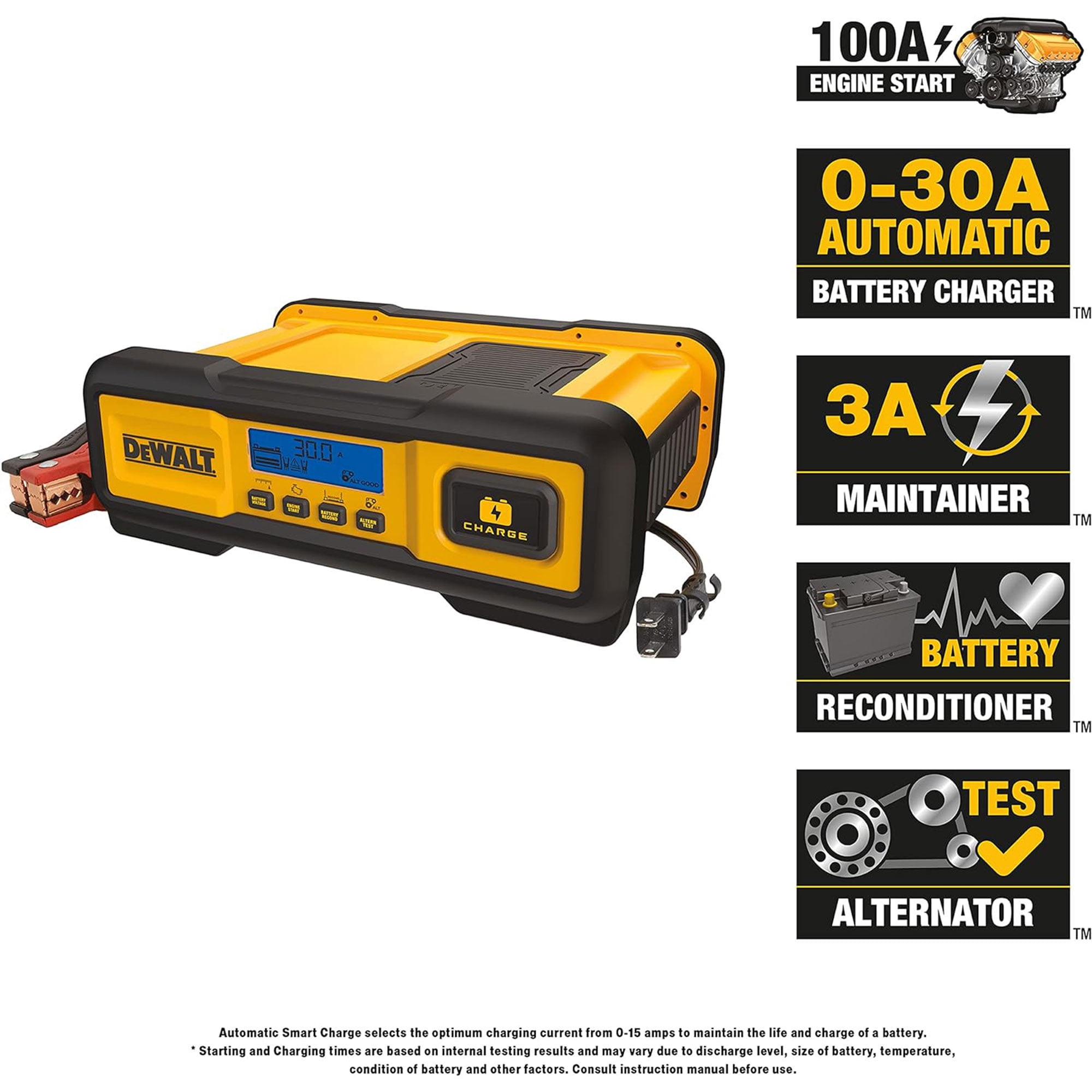 DEWALT Auto or Marine Battery Charger, Maintainer with LCD Screen, 30 Amps