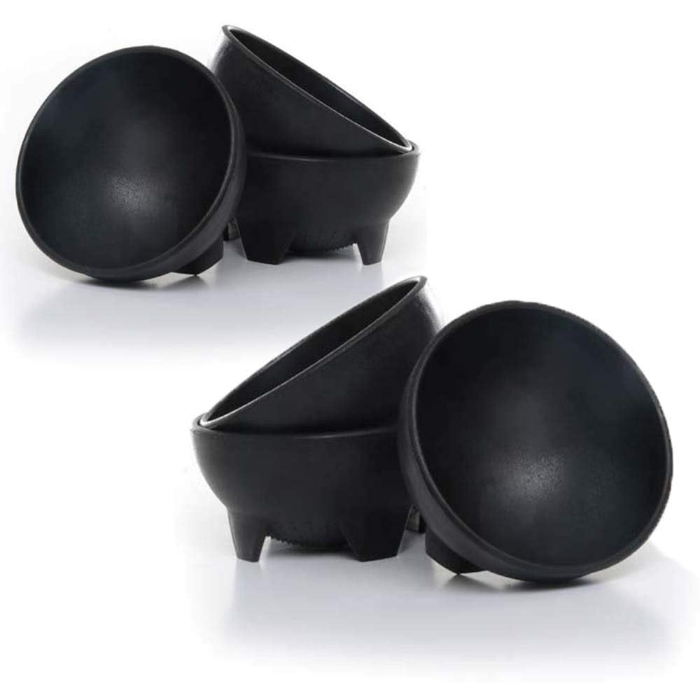 6 Pack of Salsa Bowls, Black Plastic Mexican Molcajete Chips Guacamole, Serving Dish, Sauce Cup, Side dish, Snack, Chips, Dip, Nuts or Candy. Great to use at any event