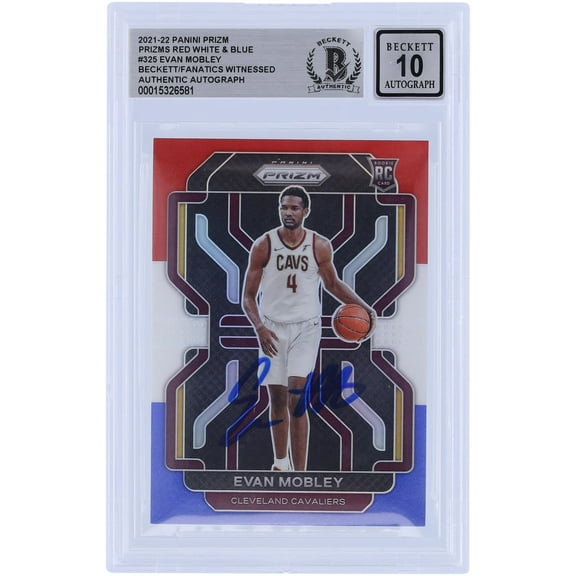 Evan Mobley Cleveland Cavaliers Autographed 2021-22 Panini Prizm Red White & Blue #325 Beckett Fanatics Witnessed Authenticated 10 Rookie Card - Fanatics Authentic Certified