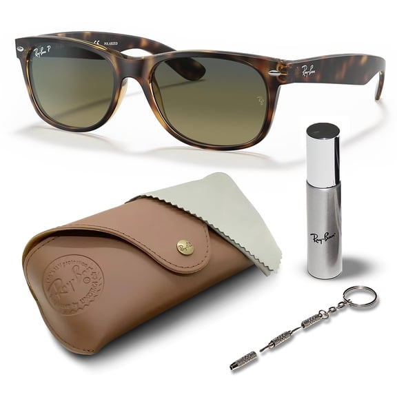 Ray-Ban RB2132 NEW WAYFARER CLASSIC POLARIZED Square Shaped Sunglasses for Men & Women - Includes Official Rayban Eyewear Kit - Ideal Formal & Casual Wear Sunglasses - Blue/Green Lens