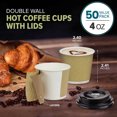 thumbnail image 2 of [50 Pack] Disposable Hot Cups with Lids - 4 oz Brown Double Wall Insulated Ripple Sleeves Coffee Cups with Black Dome Lid - Kraft Paper Cup for To Go Chocolate, Tea, and Cocoa Drinks, 2 of 7