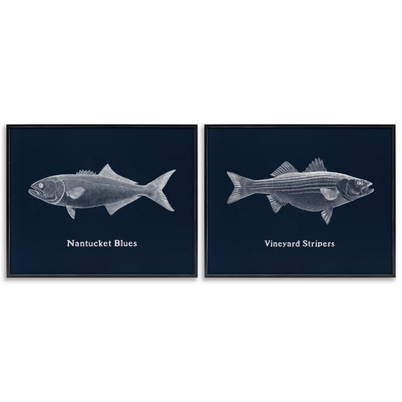 Stupell Industries Harbor Fish Phrases Animals Painting Black Framed Art Print Wall Art, 14 x 11, Set of 2