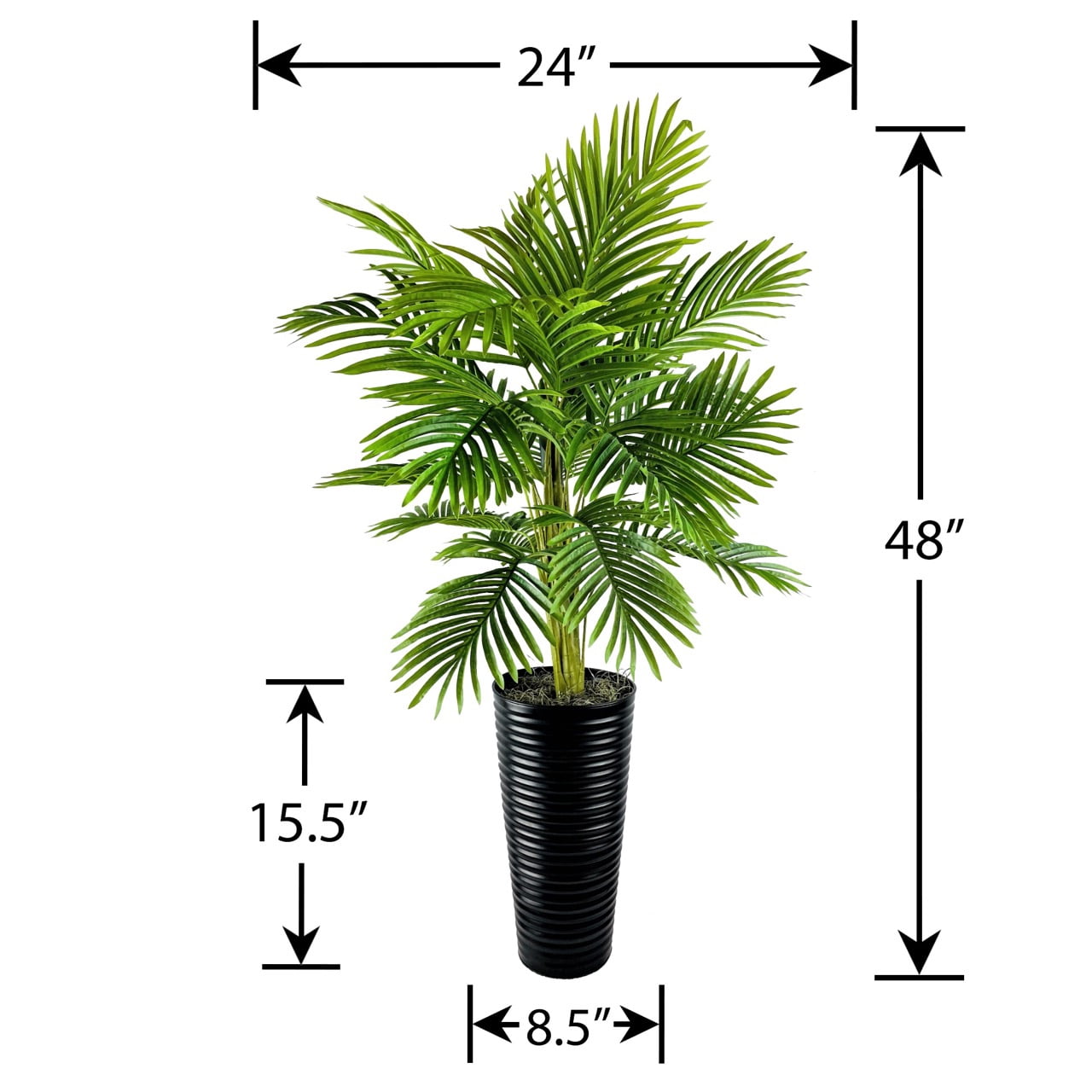 LCG Florals 4ft Artificial Palm Plant, Faux Palm Tree with Black Ribbed Planter, Tall Indoor Decorative Fake Plant for Home or Office