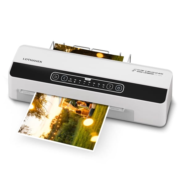 Laminadora LOTHANEK F55 Pro de 6 rodillos, 13'' con auto-sensado, blanca