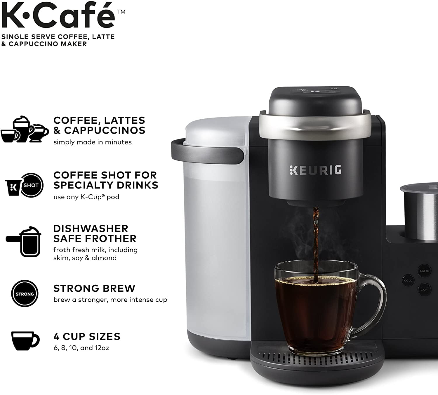 Keurig K-Café Single Serve K-Cup Pod Coffee, Latte and Cappuccino Maker,  with Milk Frother for Speciality Beverages…