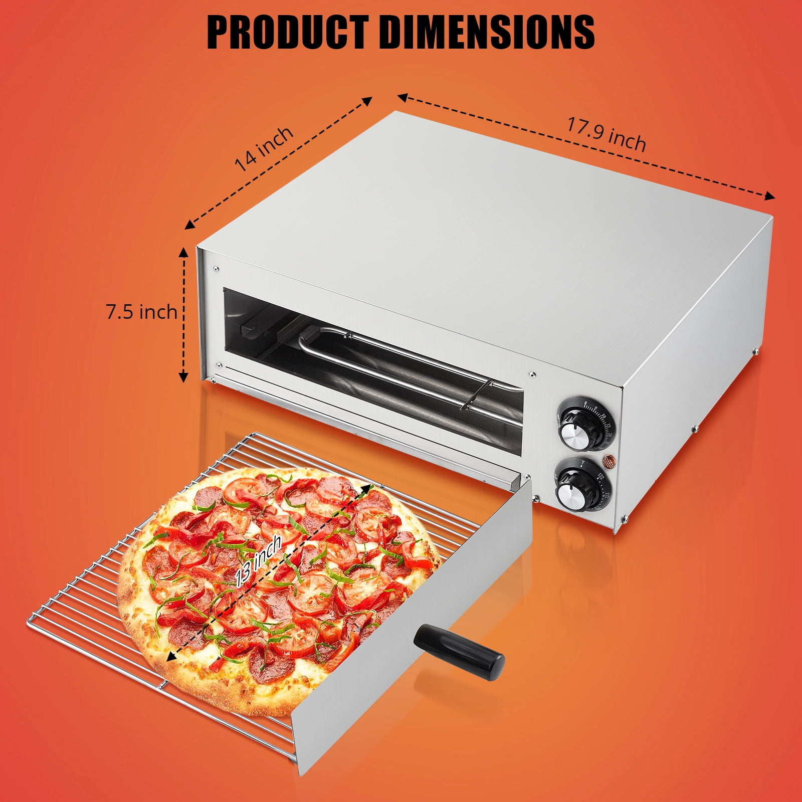 Kojooin Home Countertop Electric Pizza Oven, Made Of Stainless Steel, with Pizza Stone, Adjustable Timer/Temperature, Suitable for Home Kitchens and Food Carts