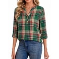 thumbnail image 3 of Fantaslook Womens Plaid Shirts Flannel Button Down Shirts Business Casual Long Sleeve Tops Dressy V Neck Blouses, 3 of 10