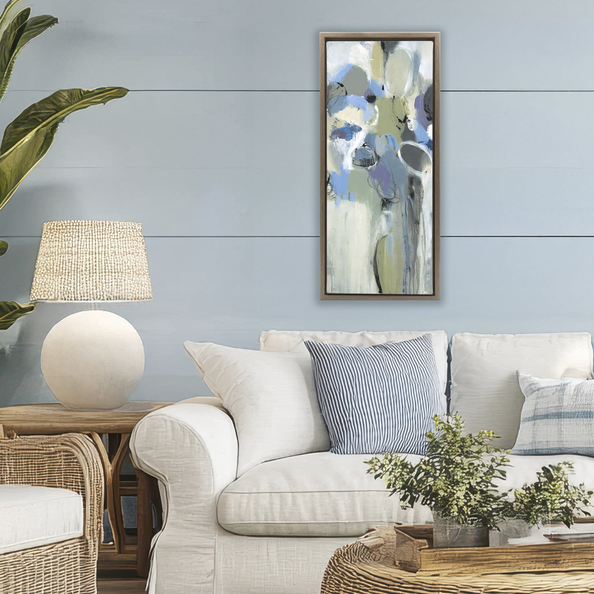 Stupell Industries Beige & Blue Abstraction Brown Framed Floater Canvas Wall Art, design by Lisa Ridgers