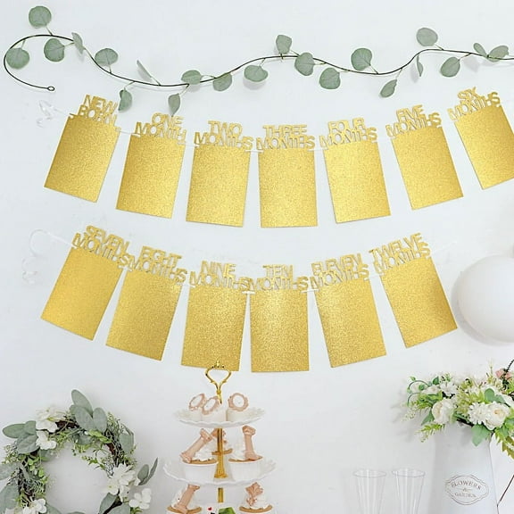 BalsaCircle 5.5 feet Gold Baby Month Milestone Paper Hanging 1st Birthday Party Garland Decorations