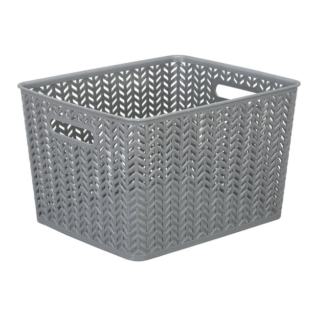 Simplify Large Herringbone Plastic Storage Bin in Grey
