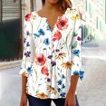 thumbnail image 2 of RKSTN Womens Tops Casual Trumpet 3/4 Sleeve Vintage Floral Printed T-shirts Buttons Basic Ruched Pleated Blouses, 2 of 5