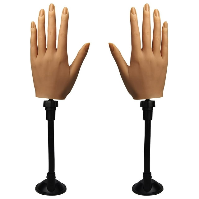 Mano de práctica de silicona para uñas acrílicas Maniquí femenino flexible Mano de práctica de tamaño natural con soporte para uñas Herramientas de práctica de arte de uñas (3#-2P)
