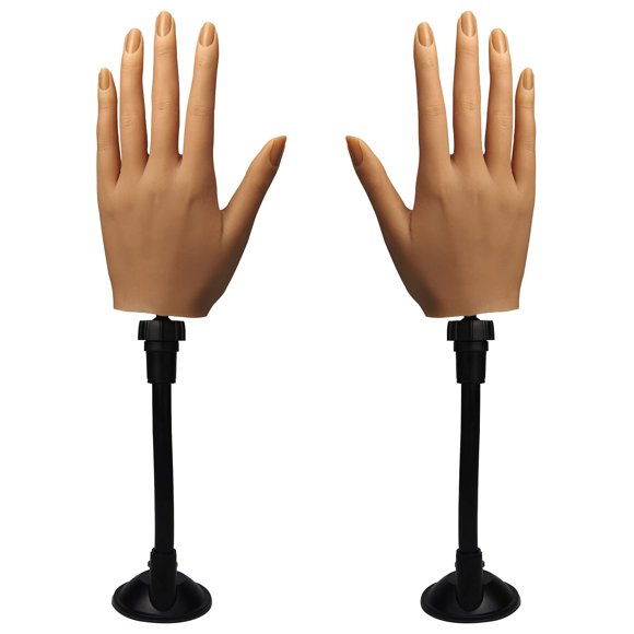 Mano de práctica de silicona para uñas acrílicas Maniquí femenino flexible Mano de práctica de tamaño natural con soporte para uñas Herramientas de práctica de arte de uñas (3#-2P)