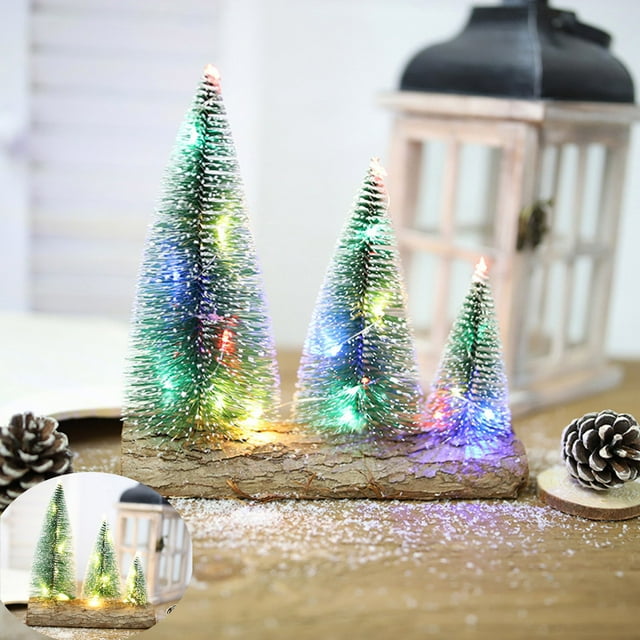 Fiudx Mini Árbol de Navidad con Luces Led de Colores, Diseño Realista de Cedro Nevado, Adorno Festivo de Escritorio, Ideal para Decoración Navideña, Ideal para Regalar, 3 Tamaños, Juego de 10-20 Cm