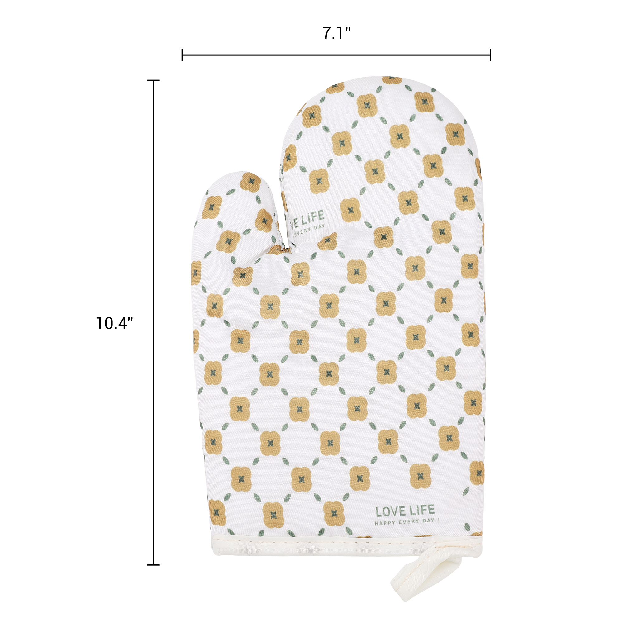 Unique Bargains Soft Floral Heat-Resistant Oven Mitts Cooking Gloves White/Yellow