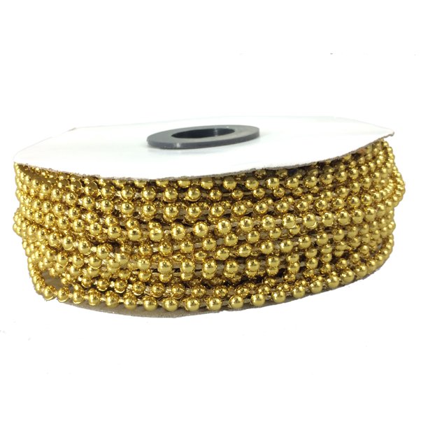 3mm Pearl Plastic Beads on a String Metallic Gold